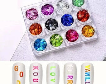 Alphabet Nail Glitter, Glitter Sparkle Box, Multi Color Nail Glitter Container, wholesale glitter, glitter grab bags, charms for decoden