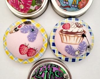 Pin Cushion Fancy Prints ~ 4 0z Jelly Jars