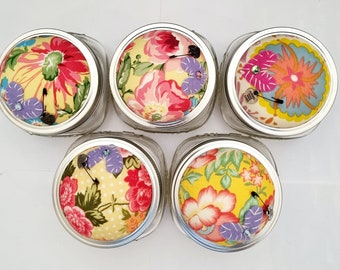 Pin Cushion Fancy Flower Prints ~ Half Pint Ball Jar