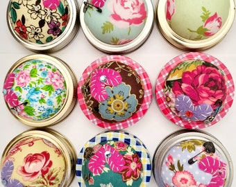 Pin Cushion Retro Flower Prints ~ 4 0z Jelly Jars