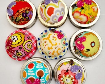 Pin Cushion Retro Prints ~ 4oz Jelly Jars