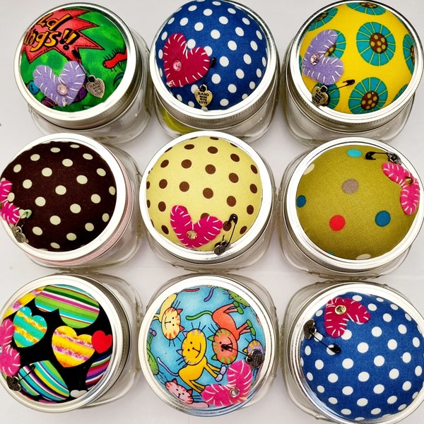 Pin Cushion Fun Prints ~ Half Pint Ball Jar