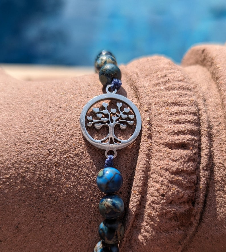 Pulsera de Jade Azul con Colgante de Acero Inoxidable Árbol de la Vida imagen 2