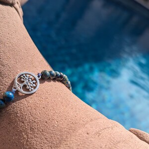 Pulsera de Jade Azul con Colgante de Acero Inoxidable Árbol de la Vida imagen 4