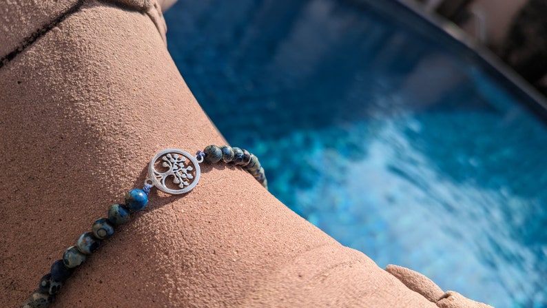 Pulsera de Jade Azul con Colgante de Acero Inoxidable Árbol de la Vida imagen 4