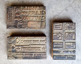 Three Large Vintage Office Themed Electrotype Letterpress Printer Plates