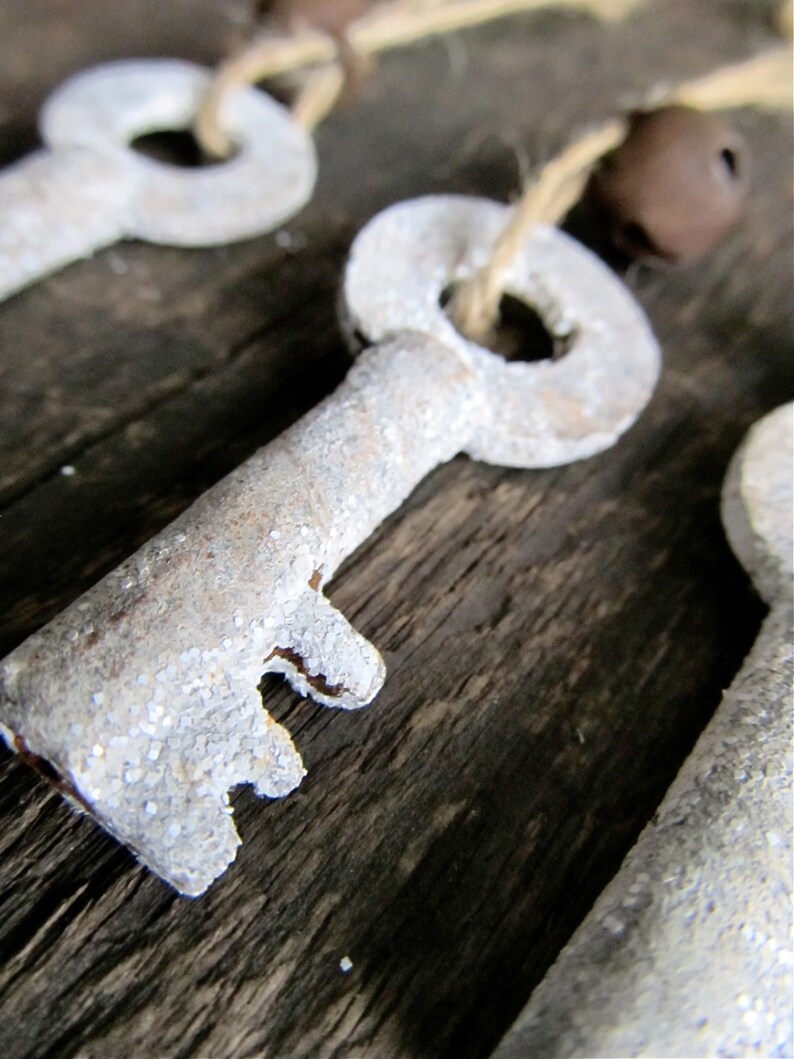 Frosted Painted Skeleton Key Ornaments With Rusty Bells Set Etsy