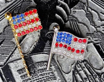 Two Vintage USA Flag Pins