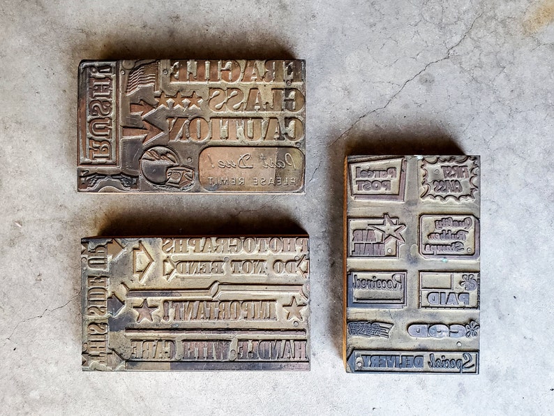 Three Large Vintage Office Themed Electrotype Letterpress Printer Plates image 1