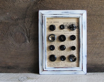 Decorative Frame With Vintage Black Glass Buttons