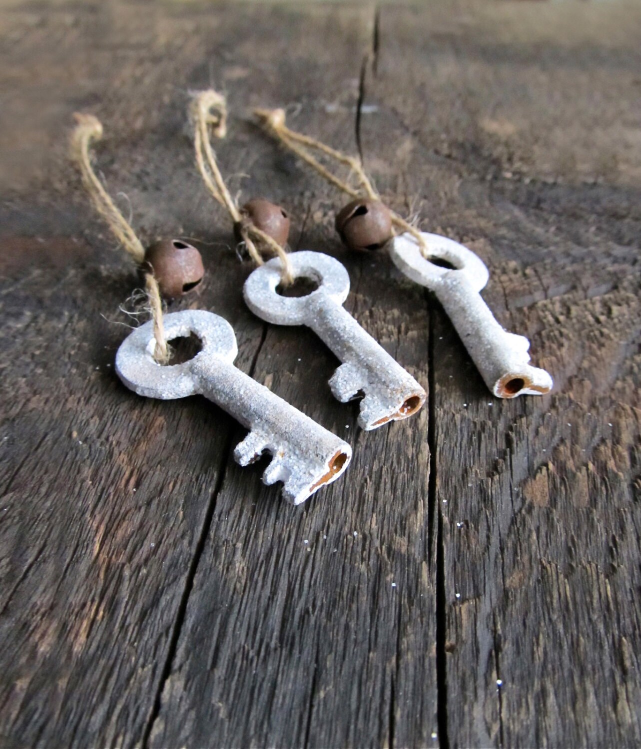 Frosted Painted Skeleton Key Ornaments With Rusty Bells Set Etsy
