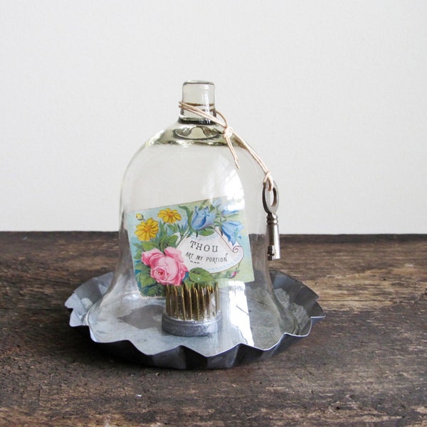 Glass Cloche Display With Vintage Finds