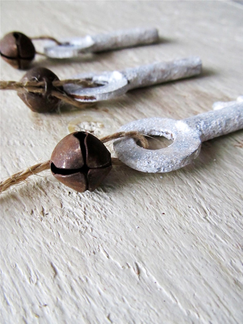 Frosted Painted Skeleton Key Ornaments With Rusty Bells Set Etsy
