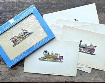 Vintage 1950s Color Prints of Early American Locomotives Portfolio Set by Autoprints NY – Complete Set of 8 Railroad Lithographs Train Art