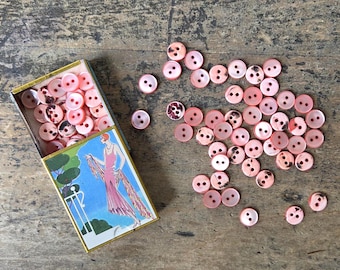 75 Vintage Pink MOP Craft Buttons and Läckerli-Huus Tin
