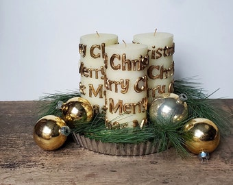 Three Vintage Merry Christmas Foam Candles