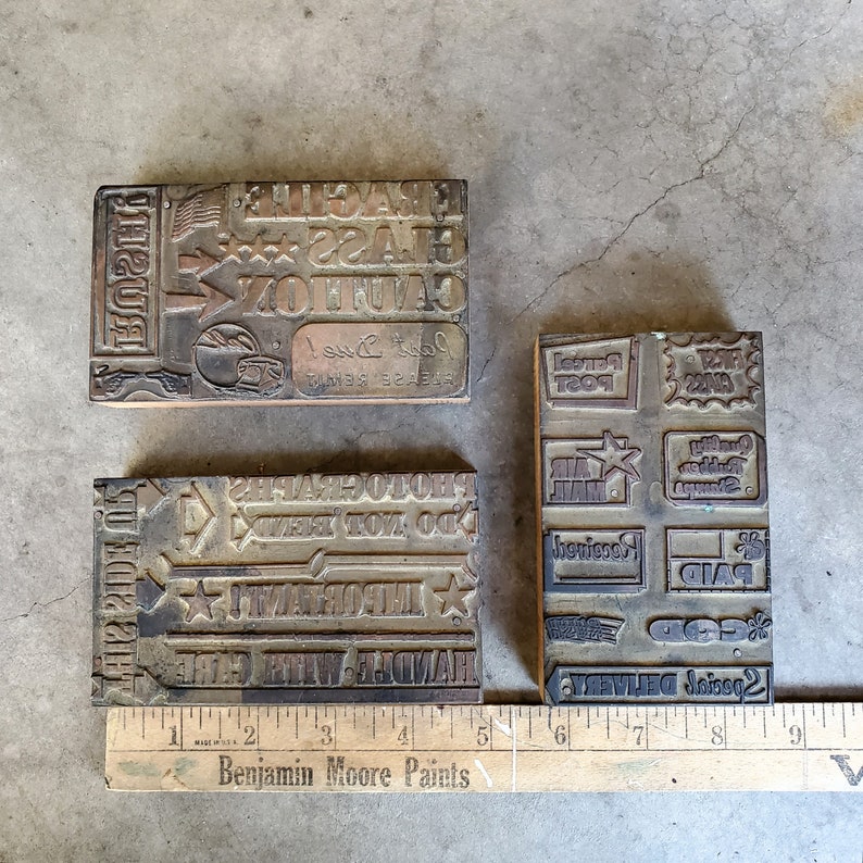 Three Large Vintage Office Themed Electrotype Letterpress Printer Plates image 9