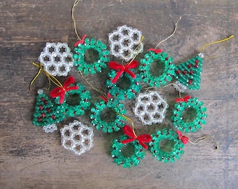 14 Vintage Kitschy Plastic Beaded Ornaments