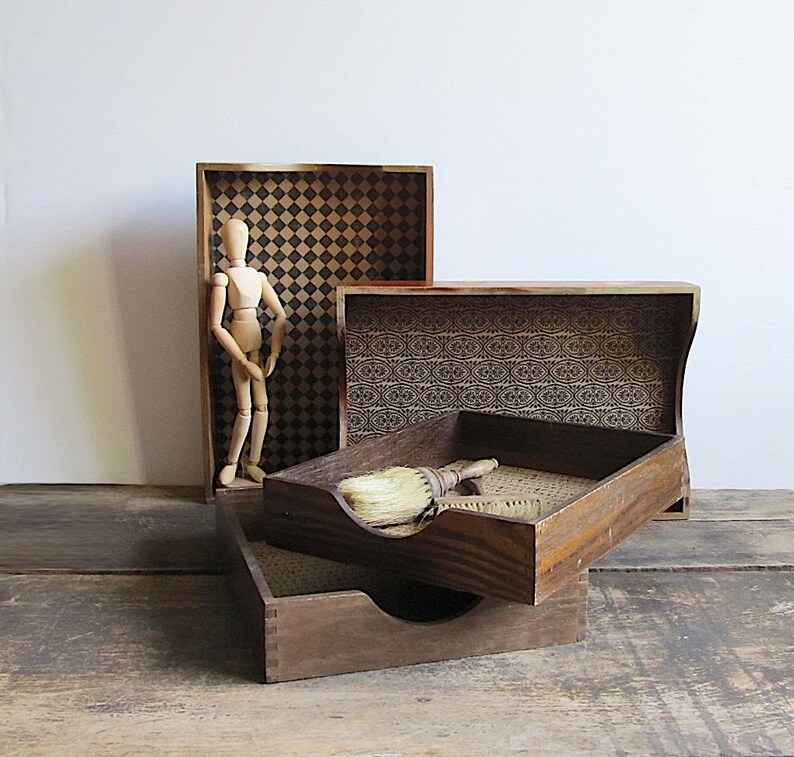 Set Of 4 Vintage Wood Desk Paper Trays