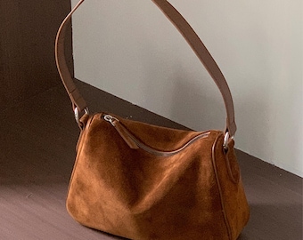 Bolso bandolera de ante, bolso de ante suave para llevar bajo el brazo, bolso de piel para mujer, bolso tote pequeño, elegante bolso de piel