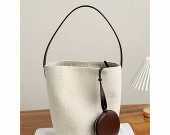 Cotton Linen Woven Tote Bag, Minimalist Shoulder Bag, Neutral Shoulder Purse, Summer Casual Bag, Everyday Bag