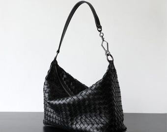Leather Shoulder Bag, Woven Small Tote Bag, Crossbody Leather Bag, Women's Leather Bag