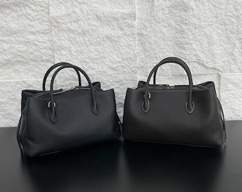 Minimal Leather Women's Handbag, Small Top Handle Bag, Elegant Leather Handbag, Crossbody Bag
