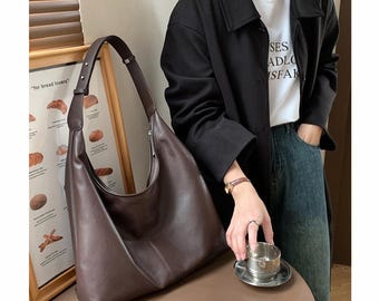 Leather Hobo Bag, Soft Leather Women&#39;s Shoulder Bag, Underarm Commuter Bag, Tote Bag