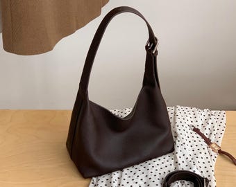 Leather Shoulder Bag, Genuine Leather Underarm Bag, Minimalist Cow Leather Bag, Women's Leather Bag