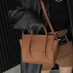 Leather Women&#39;s Handbags, Small Leather Tote Bag, Elegant Shoulder Bag, Top Handle Bag
