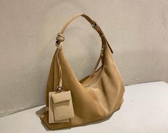 Bolso de hombro de ante, bolso tote de ante, bolso minimalista para axila, bolso hobo para mujer, bolso de hombro elegante
