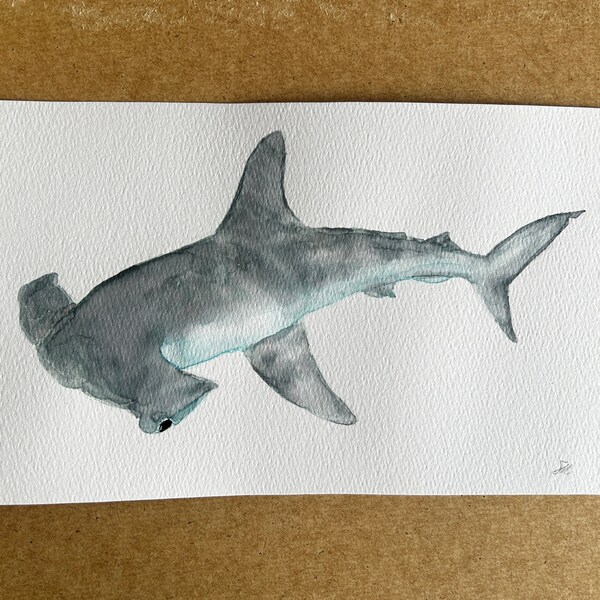 Smooth Hammerhead Shark (Sphyrna zygaena) original watercolor painting