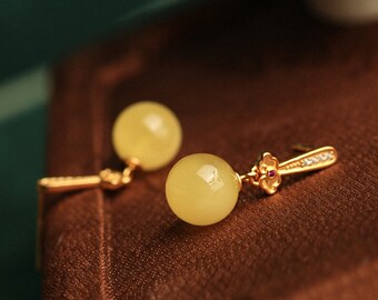 Gele Jade 14k gouden oorbellen