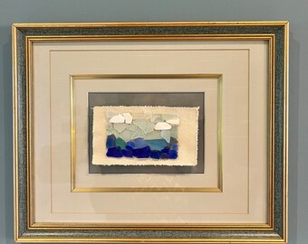 Framed Stone Art (beach glass sea scape)