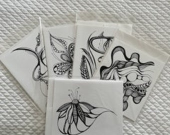 Ink drawn zentangle cards (set of 5)