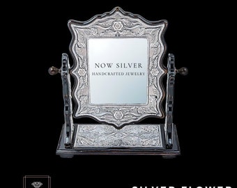 925 Sterling Silber Blumenmuster Doppelseitiger Spiegel