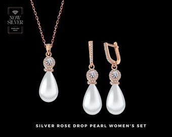 Silver Rose Drop Pearl Women's Set
