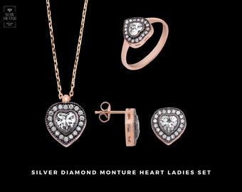 Silver Diamond Monture Heart Lady Set