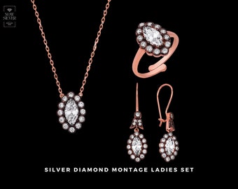 Silver Diamond Monture Ladies Set
