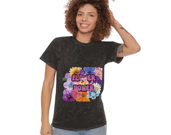 Flower Power Unisex Mineral Wash T-Shirt, Mother's Day Gift, Retro Mom t-shirt, Flower t-shirt for women