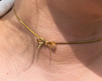 Cute Bow Necklace | Cute Snake Chain Necklace Gold | Cute Choker Bow Tie Necklace Silver | Bow Knot Minimalist Necklace