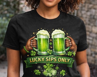 Lucky Sips Only Tee | St. Patrick's Day Beer Graphic