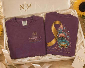 Endometriosis Awareness Shirt | Yellow Ribbon Tee | Chronic Illness Support Top | Endo Warrior Lotus Flower T-shirt