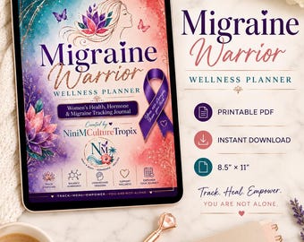 Migraine Wellness Planner Printable PDF, Hormone & Symptom Tracker, 38-Page Health Journal, 3 Digital Files