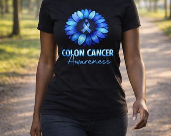 Blue Flower Colon Cancer Awareness Tee | Infinity Symbol Support Shirt