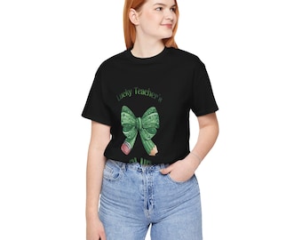 Lucky Teacher's Club Shirt | St Patrick's Day Shamrock Bow Tee