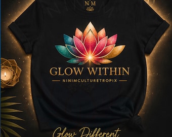 Glow Within Lotus T-Shirt | Metallic Gradient Spiritual Tee | NiniMCultureTropix Design