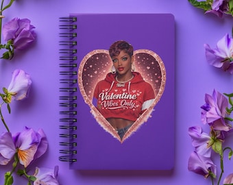 Valentine Vibes Only Purple Spiral Notebook | Afro Queen Rose Gold Heart Lined Journal | Self Love Planner Gift