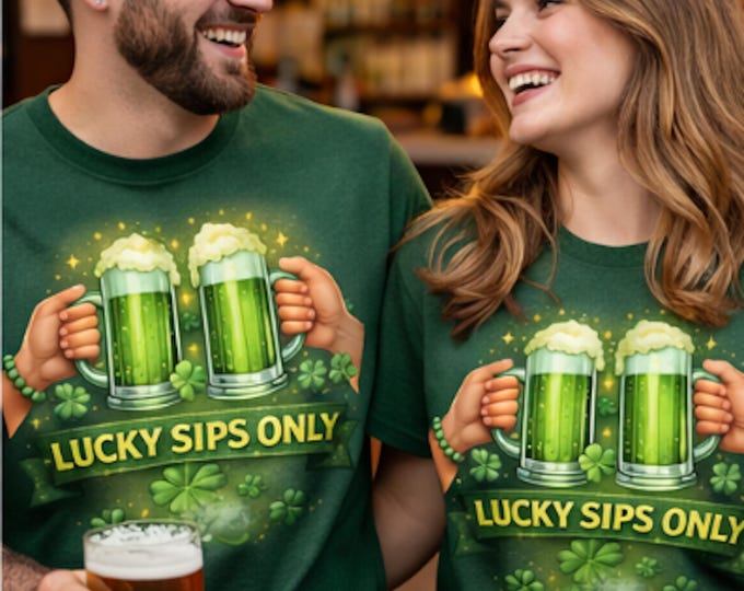 Featured listing image: Lucky Sips Only Shirt| St Patricks Day Green Beer Tee| Funny Irish Party Tshirt