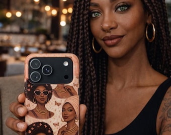 Afro Glam iPhone 17 Tough Case | Black Woman Art, Rose Gold